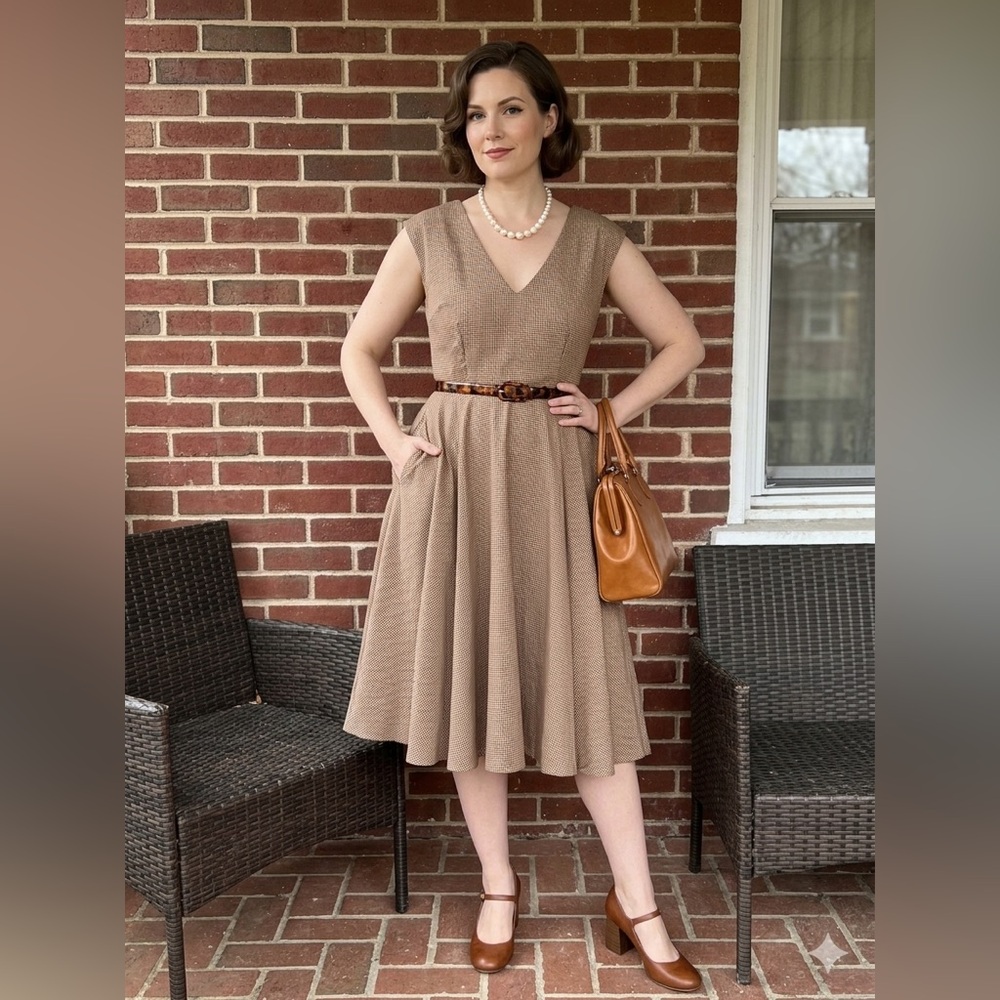 Modcloth Plaid Houndstooth Vintage Style Swing Dress